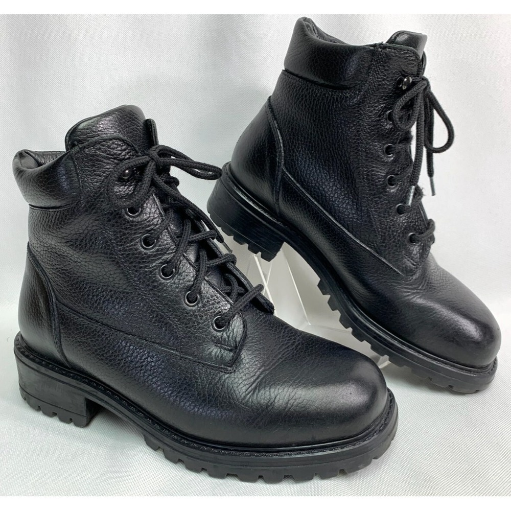 L.L Bean Women's Black Leather Lug Sole Lace Up Combat Ankle Boots Size 8 - Picture 1 of 6